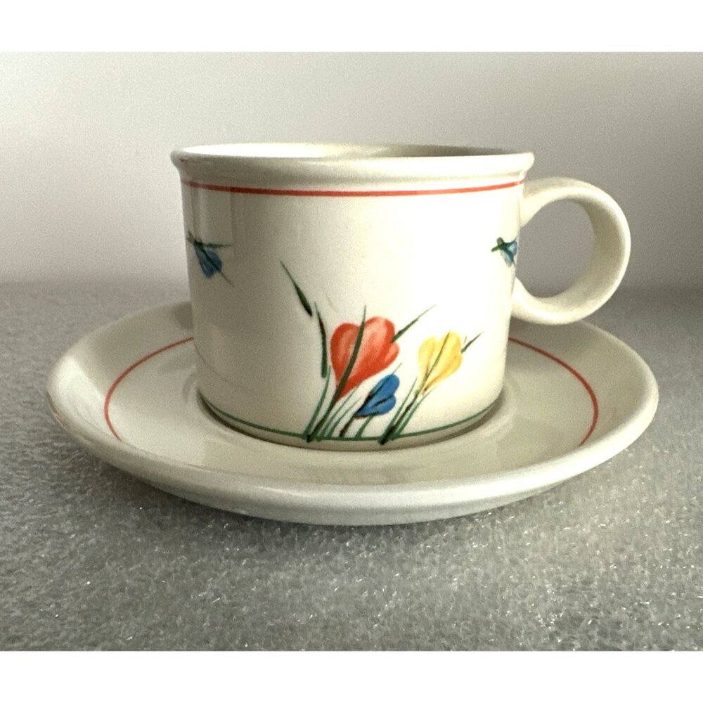 Vintage Midwinter Stonehenge Crocus Coffee Tea Cup 6 oz. With Saucer 6" England